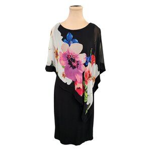 Joseph Ribkoff Black Floral Vibrant Splash Sheath Dress Sz 12